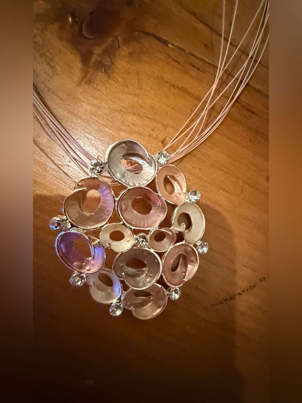 Women Jewelry Pink and Silver Multi-Ring Pendant Necklace